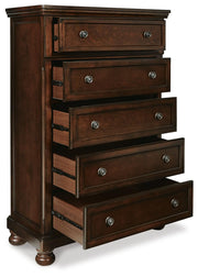 Porter Rustic Brown King Panel Bed, Chest and 2 Nightstands - B697B31