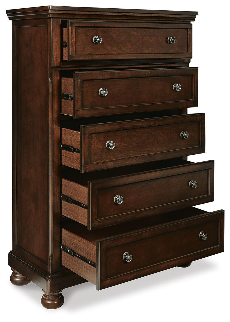 Porter Rustic Brown King Panel Bed, Chest and 2 Nightstands - B697B31