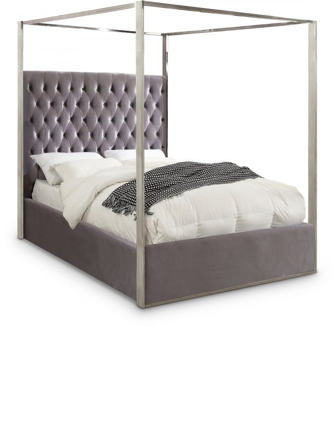 Porter Velvet King Bed Grey - Gate FurnitureKing Bed