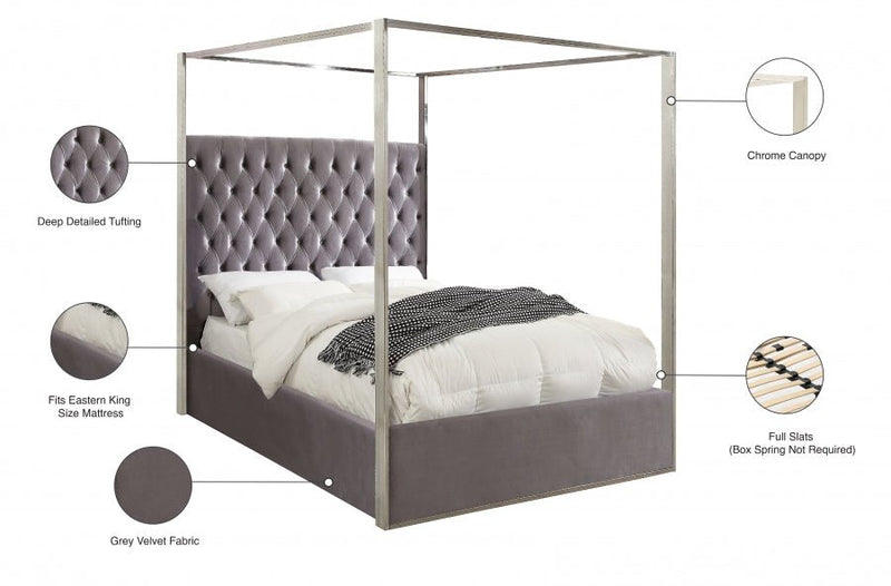 Porter Velvet King Bed Grey - Gate FurnitureKing Bed