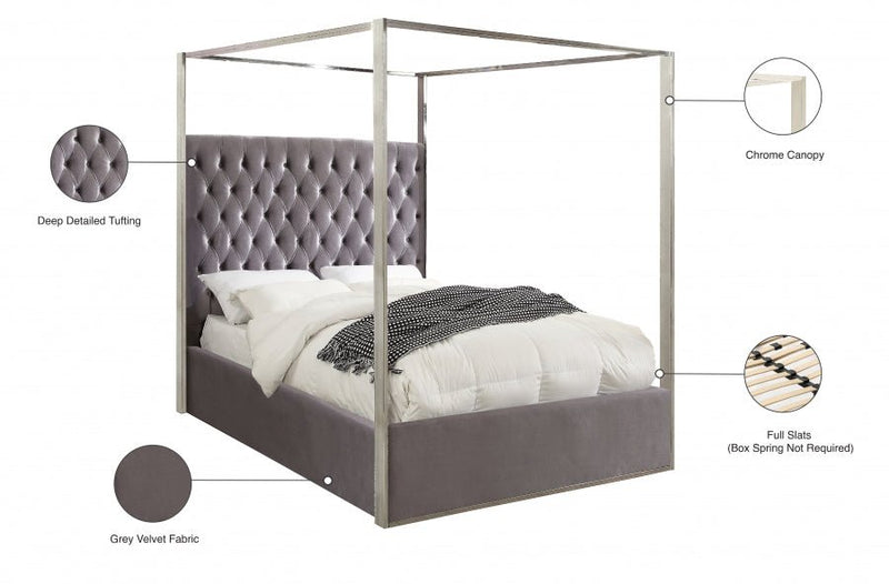 Porter Velvet Queen Bed Grey - Gate FurnitureQueen Bed