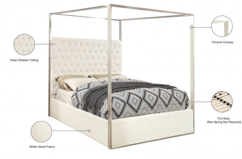 Porter Velvet Queen Bed White - Gate FurnitureQueen Bed