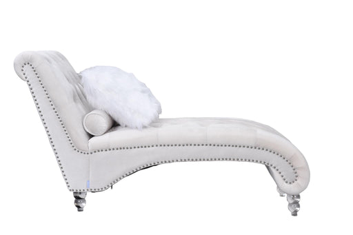 Posh - Cream Velvet Chaise with Nailhead Trim and Acrylic Crystal Legs - L703