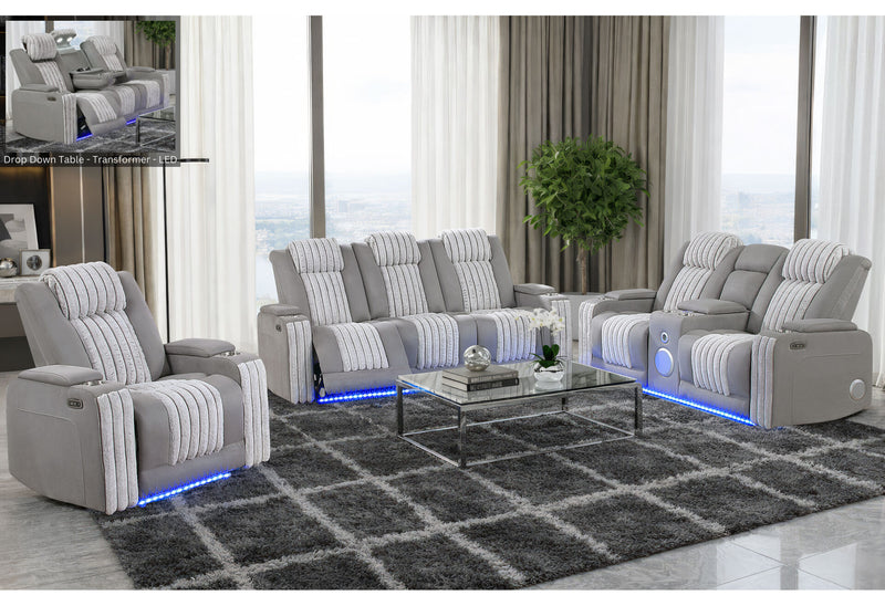 U8000 Grey Pwr Rec Sofa/Pwr Con Rec Loveseat/Pwr Recliner W/Phr - U8000-GREY P2-PRS/PCRLS/PR