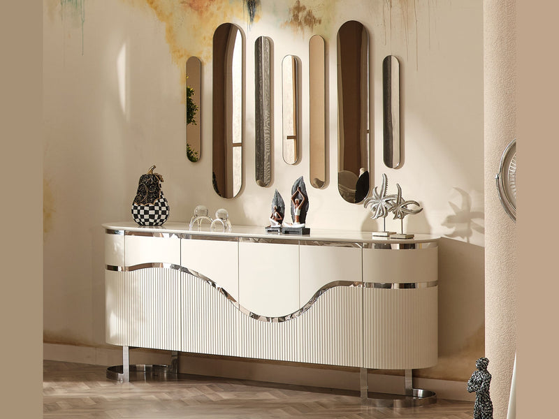 Pragka 81" Wide 4 Door Buffet with Mirror - Gate FurnitureBuffets & Sideboards