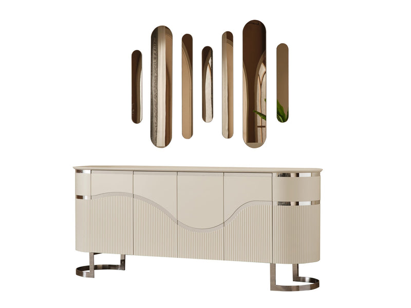 Pragka 81" Wide 4 Door Buffet with Mirror - Gate FurnitureBuffets & Sideboards