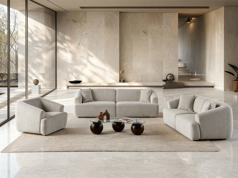 Pralin 4-pieces (2 Sofa & 2 Chair) Livingroom in Cream - 200-ZEN-PRA-CRE-3311