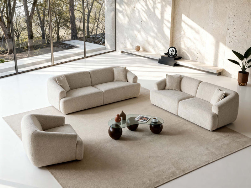 Pralin 4-pieces (2 Sofa & 2 Chair) Livingroom in Cream - 200-ZEN-PRA-CRE-3311