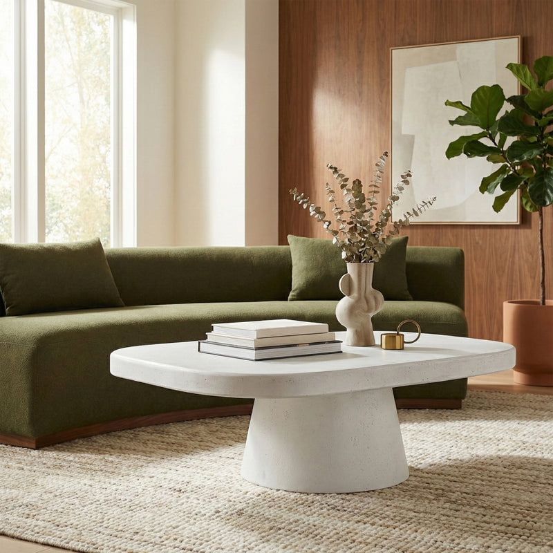 Prato Concrete Indoor/Outdoor Coffee Table in White - 99070White-CT