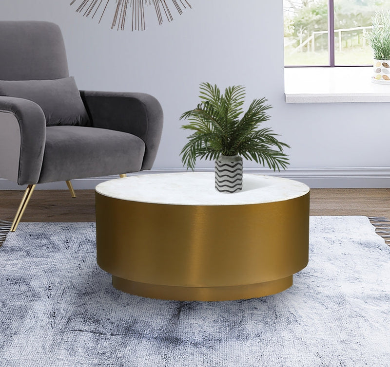 Presley Marble Top And Metal Base Coffee Table in Gold - 209-C