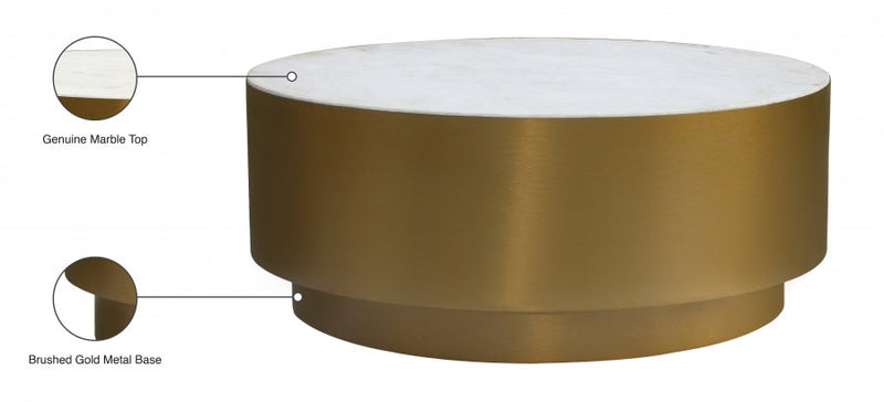 Presley Marble Top And Metal Base Coffee Table in Gold - 209-C