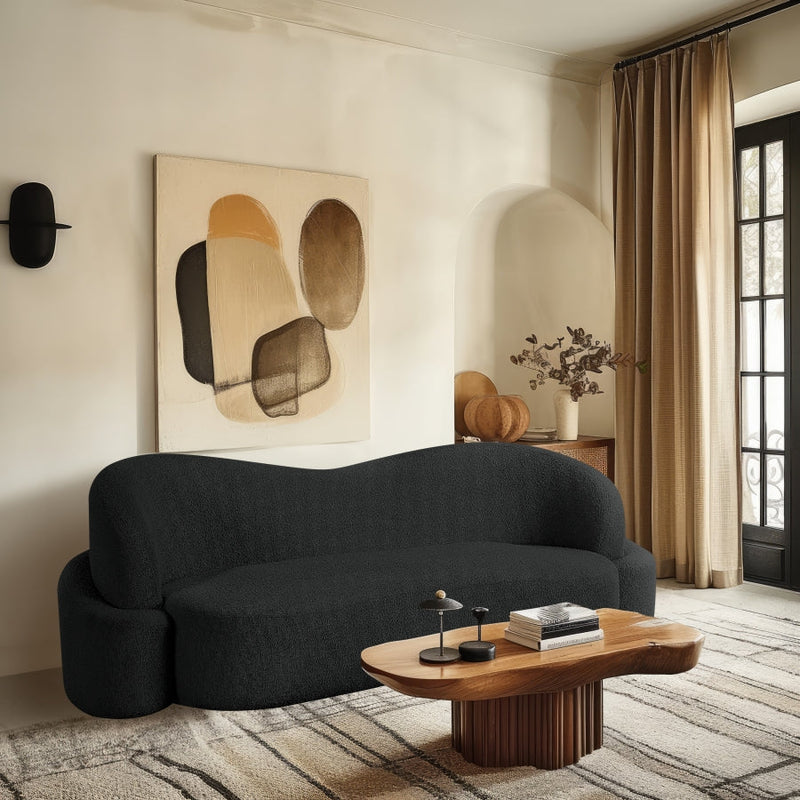Principessa 90" Boucle Fabric Upholstered Sofa in Black - 108Black-S