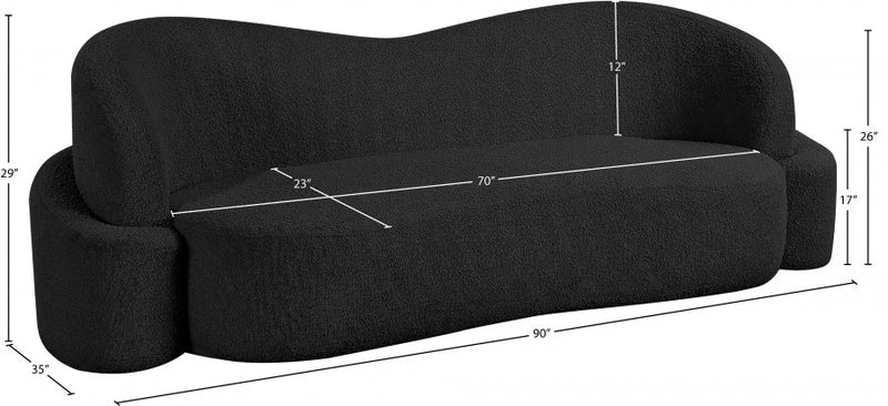 Principessa 90" Boucle Fabric Upholstered Sofa in Black - 108Black-S