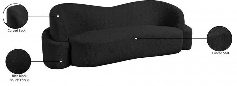 Principessa 90" Boucle Fabric Upholstered Sofa in Black - 108Black-S