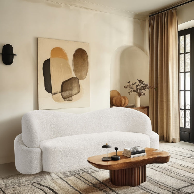 Principessa 90" Boucle Fabric Upholstered Sofa in Cream - 108Cream-S
