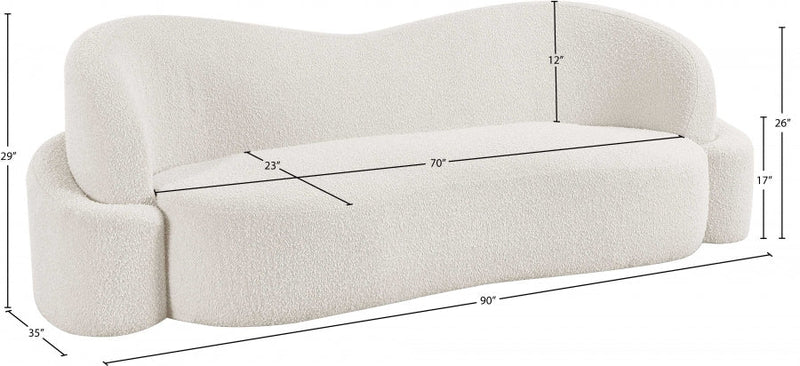 Principessa 90" Boucle Fabric Upholstered Sofa in Cream - 108Cream-S