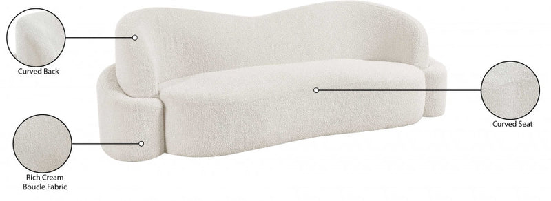 Principessa 90" Boucle Fabric Upholstered Sofa in Cream - 108Cream-S