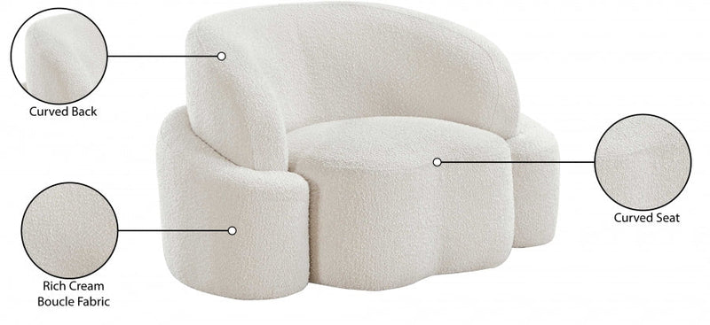 Principessa Boucle Fabric Upholstered Chair in Cream - 108Cream-C