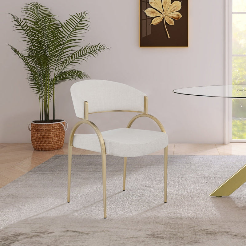 Privet Linen Textured Fabric Upholstered Dining Chair in Beige, Set of 2 - 930Beige-C