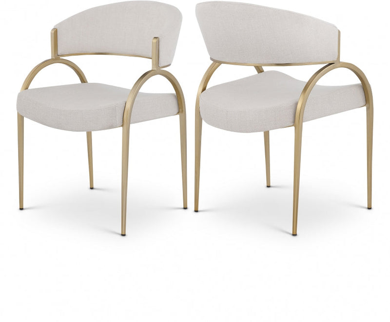 Privet Linen Textured Fabric Upholstered Dining Chair in Beige, Set of 2 - 930Beige-C