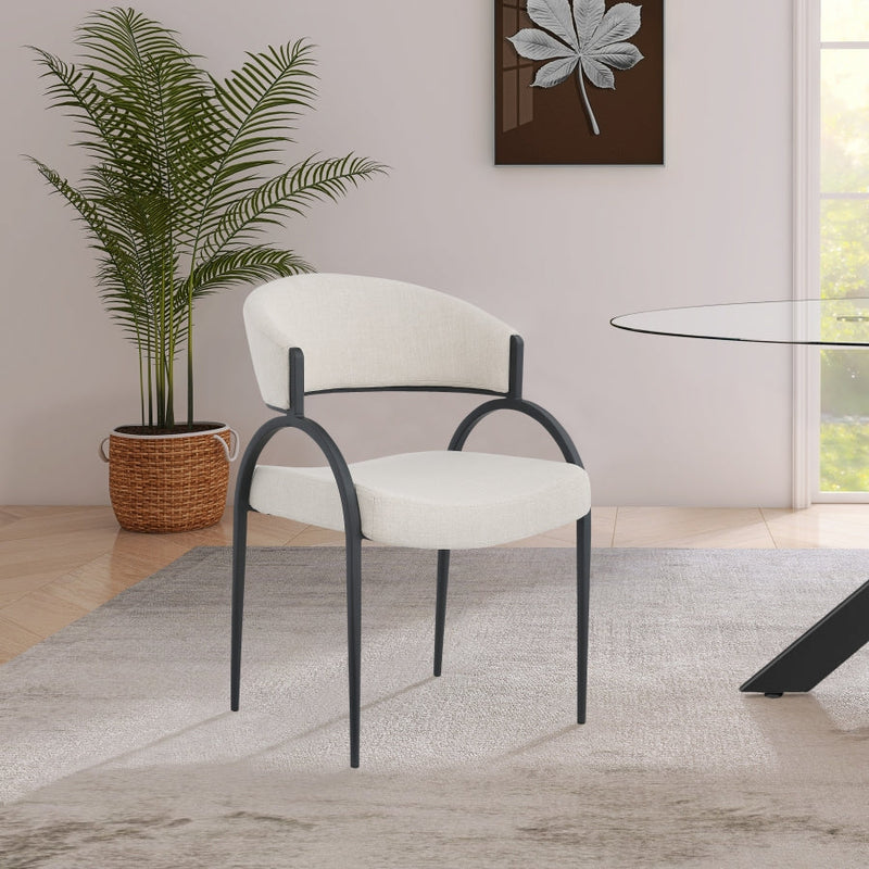 Privet Linen Textured Fabric Upholstered Dining Chair in Beige, Set of 2 - 931Beige-C