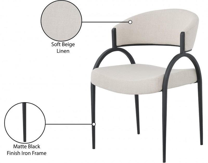 Privet Linen Textured Fabric Upholstered Dining Chair in Beige, Set of 2 - 931Beige-C