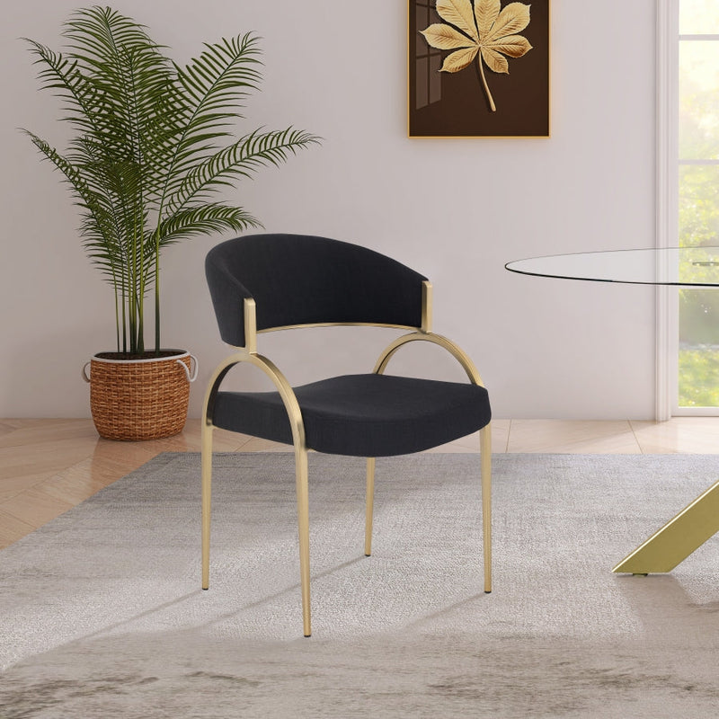 Privet Linen Textured Fabric Upholstered Dining Chair in Black, Set of 2 - 930Black-C