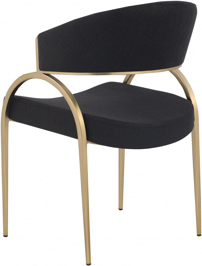 Privet Linen Textured Fabric Upholstered Dining Chair in Black, Set of 2 - 930Black-C