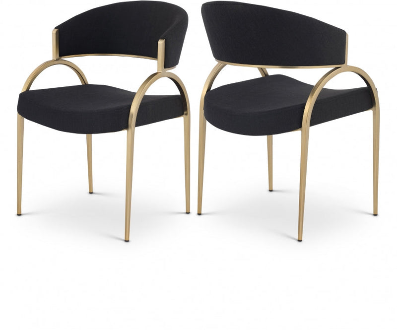 Privet Linen Textured Fabric Upholstered Dining Chair in Black, Set of 2 - 930Black-C