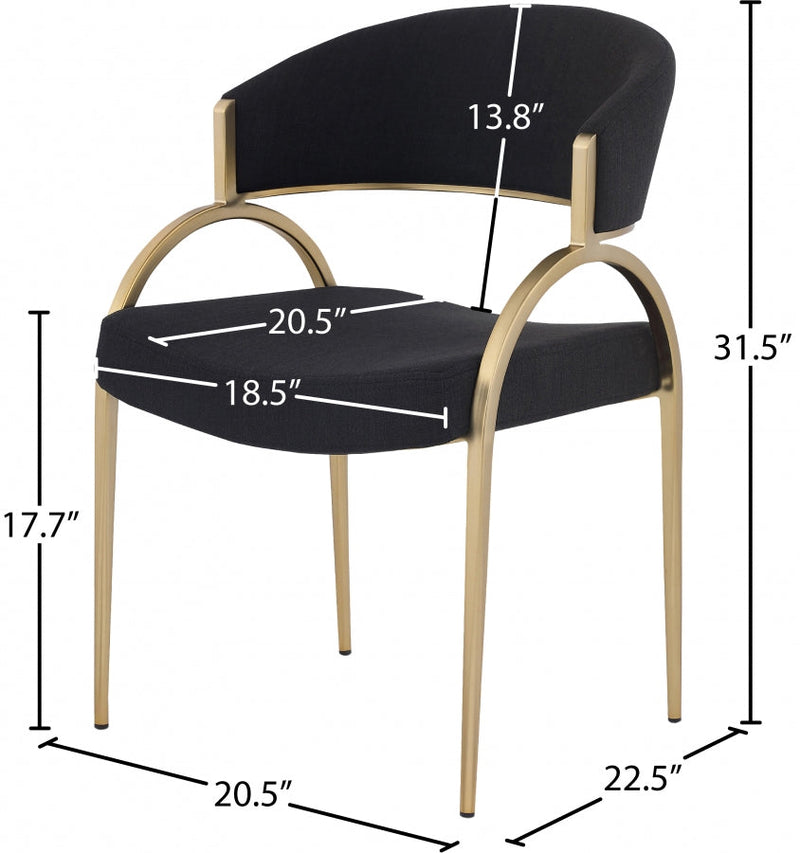 Privet Linen Textured Fabric Upholstered Dining Chair in Black, Set of 2 - 930Black-C