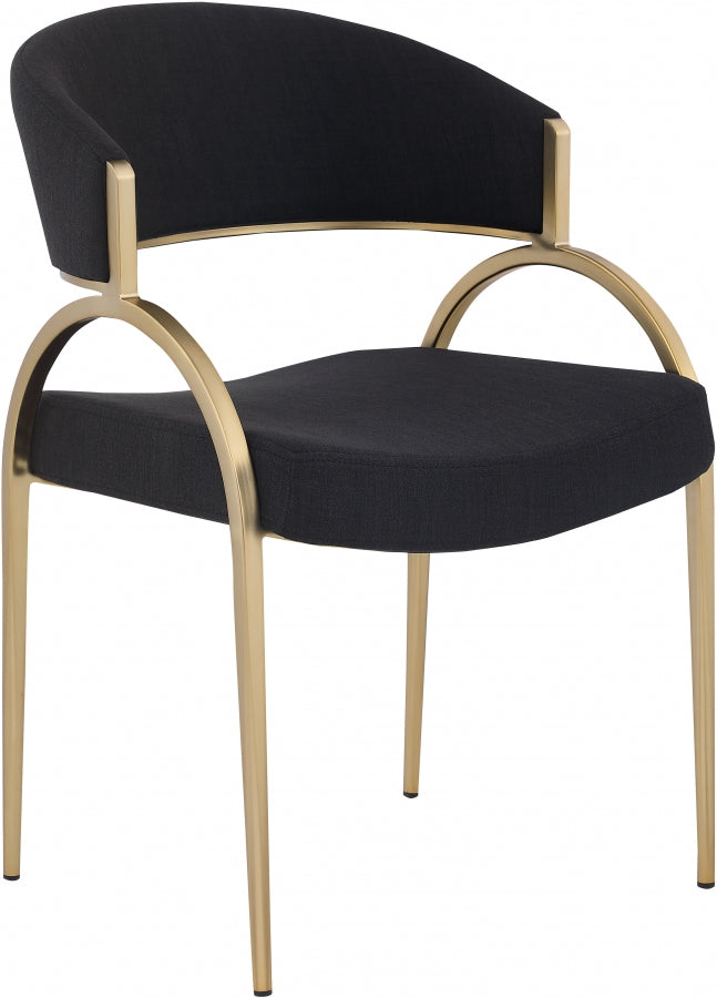 Privet Linen Textured Fabric Upholstered Dining Chair in Black, Set of 2 - 930Black-C