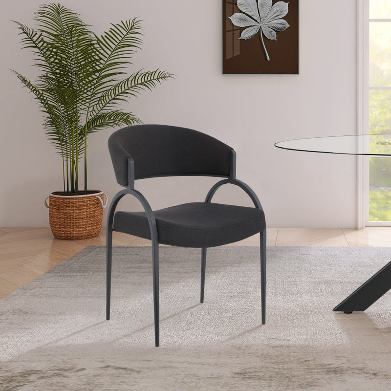 Privet Linen Textured Fabric Upholstered Dining Chair in Black, Set of 2 - 931Black-C