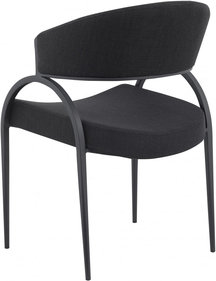 Privet Linen Textured Fabric Upholstered Dining Chair in Black, Set of 2 - 931Black-C