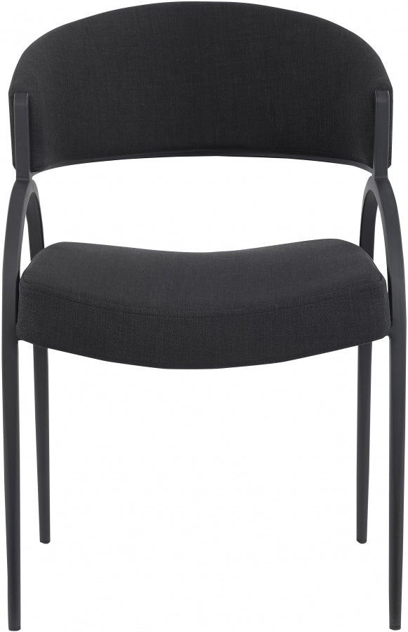 Privet Linen Textured Fabric Upholstered Dining Chair in Black, Set of 2 - 931Black-C