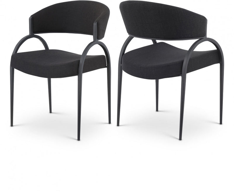 Privet Linen Textured Fabric Upholstered Dining Chair in Black, Set of 2 - 931Black-C