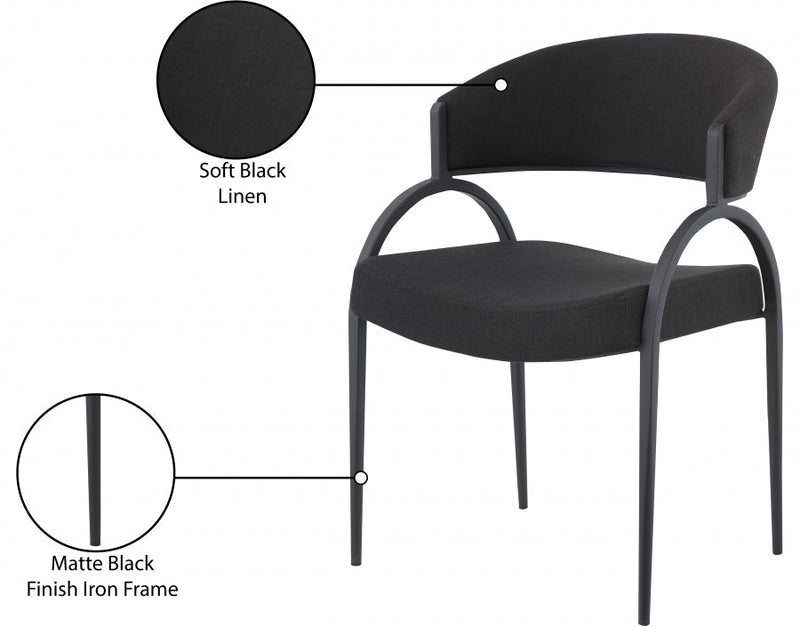 Privet Linen Textured Fabric Upholstered Dining Chair in Black, Set of 2 - 931Black-C