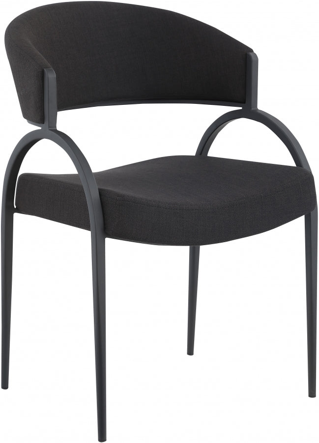 Privet Linen Textured Fabric Upholstered Dining Chair in Black, Set of 2 - 931Black-C