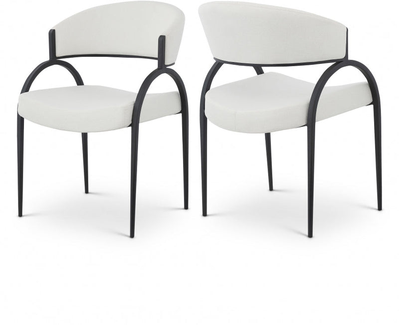Privet Linen Textured Fabric Upholstered Dining Chair in Cream, Set of 2 - 931Cream-C