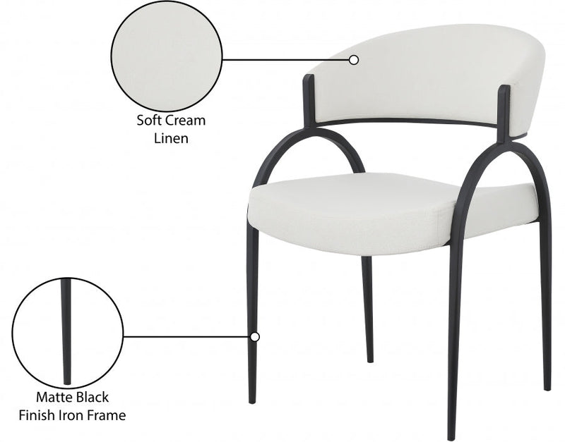Privet Linen Textured Fabric Upholstered Dining Chair in Cream, Set of 2 - 931Cream-C