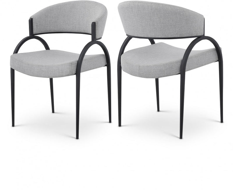 Privet Linen Textured Fabric Upholstered Dining Chair in Grey, Set of 2 - 931Grey-C