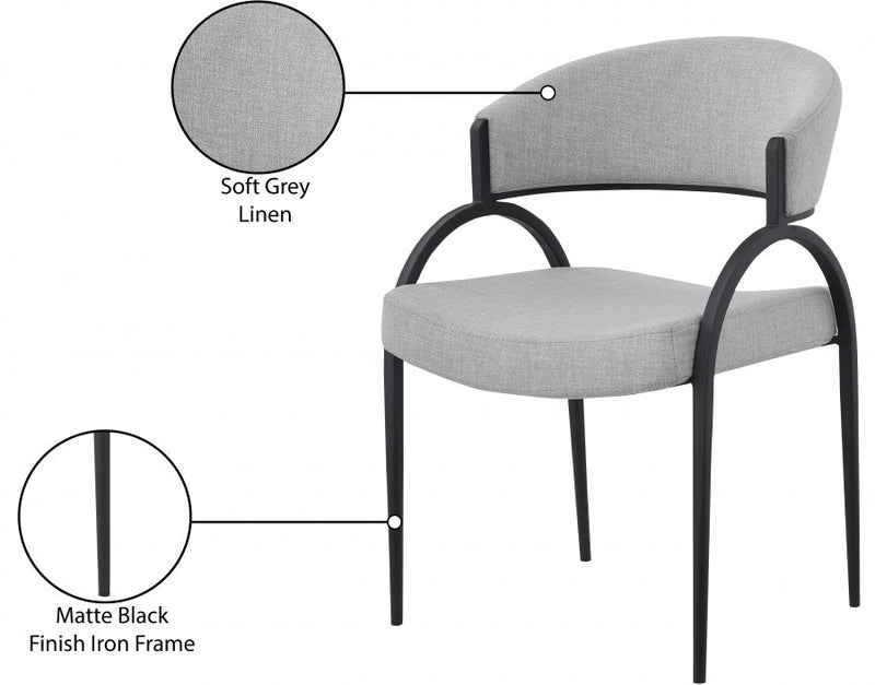 Privet Linen Textured Fabric Upholstered Dining Chair in Grey, Set of 2 - 931Grey-C