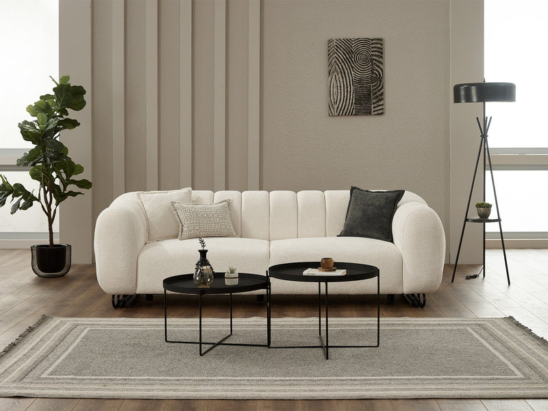 Puffy 3-pieces (Sofa & Loveseat & Chair) Livingroom Set in White - Black - 200-SIM-PUF-ERATO01-ERATO16-321
