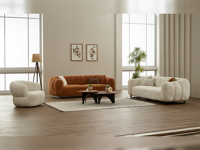 Puffy 3-pieces (Sofa & Loveseat & Chair) Livingroom Set in White - Black - 200-SIM-PUF-ERATO01-ERATO16-321