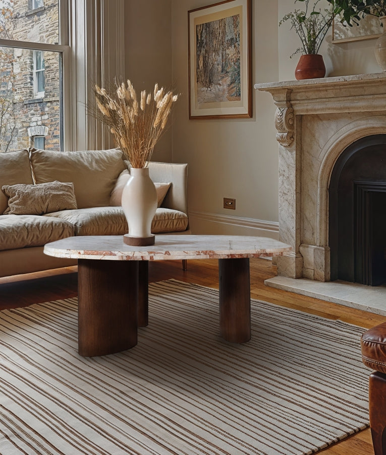 Puglia Marble Top And Oak Wood Base Coffee Table in Cream - 99057Breccia-CT