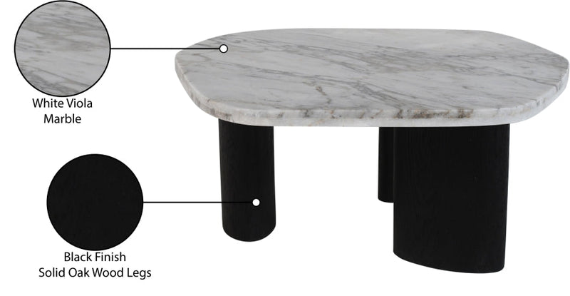 Puglia Marble Top And Oak Wood Base Coffee Table in White - 99058Viola-CT