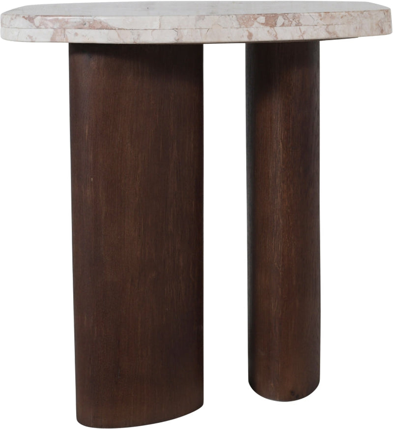 Puglia Marble Top And Oak Wood Base End Table in Cream - 99057Breccia-ET