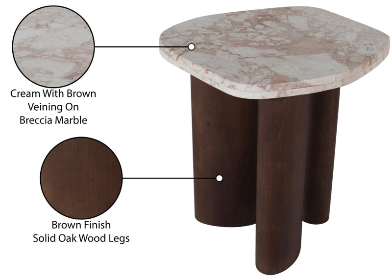 Puglia Marble Top And Oak Wood Base End Table in Cream - 99057Breccia-ET