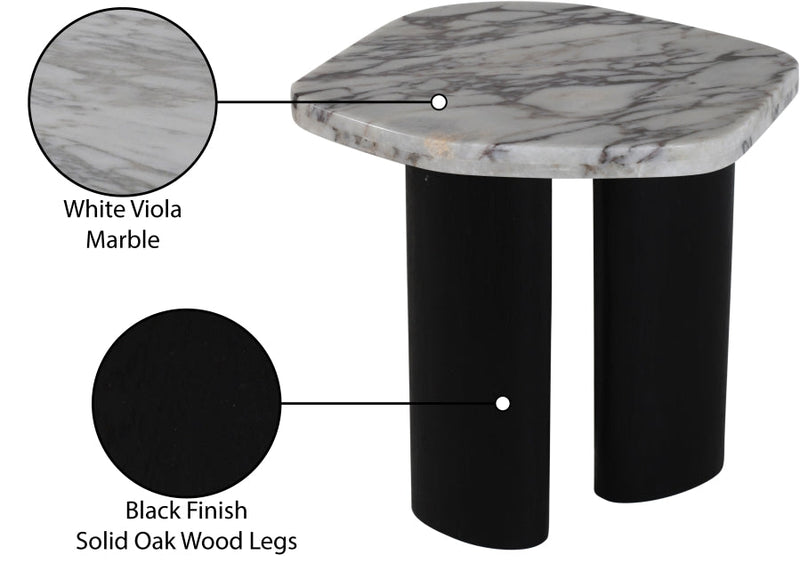 Puglia Marble Top And Oak Wood Base End Table in White - 99058Viola-ET