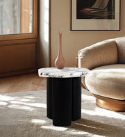Puglia Marble Top And Oak Wood Base End Table in White - 99058Viola-ET