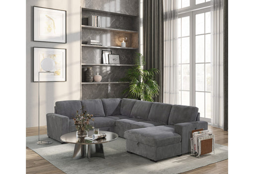U2660 Grey Sectional W/Pull Out Sofa Bed - U2660-1-GREY-SECTIONAL W/ PULLOUT